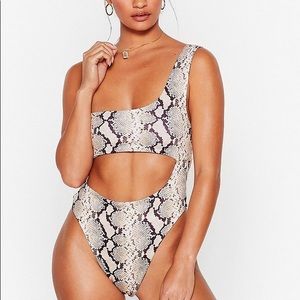 Nasty Gal Snake One Shoulder Cut Out Swimsuit